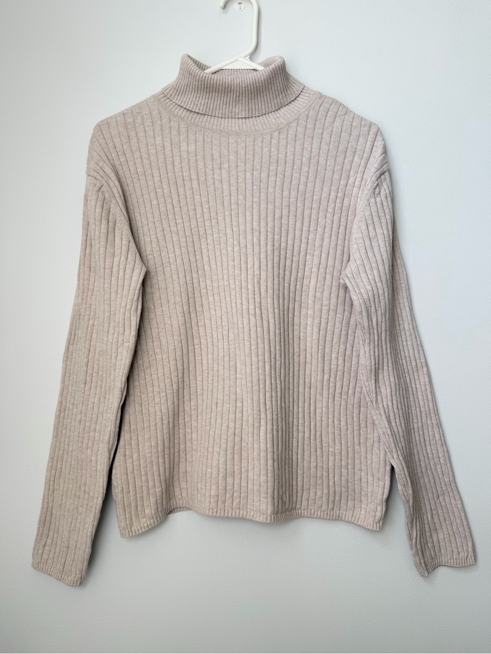 Talbots Ribbed Knit Turtleneck Sweater Large Tweed Beige 100% Cotton